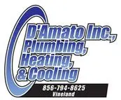 damato Logo of community-based D'Amato Inc. featuring text for plumbing, heating, and cooling services with a phone number and location in Vineland.