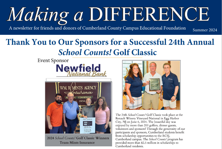 Golf event sponsors thanked in a colorful flyer for the 24th Cumberland County Campus Educational Foundation Golf Classic.