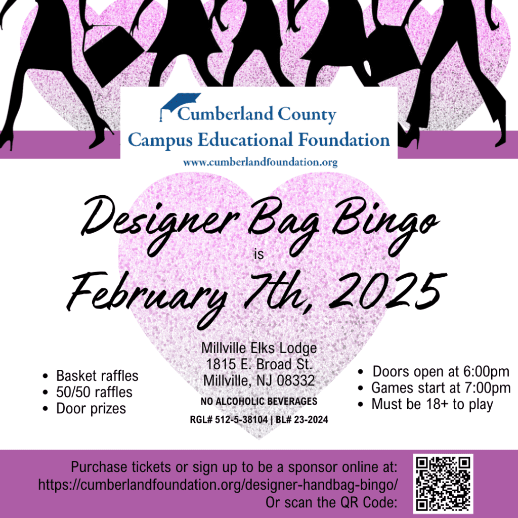 Flyer for a Designer Bag Bingo event on February 17th in Cloverdale, featuring basket raffles and prizes.