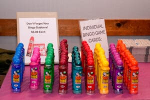 Rows of colorful bingo dabber markers